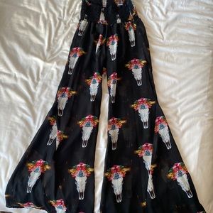 Show Me Your Mumu Flare Pant | Floral Bull Skull Black | Small | Short lining